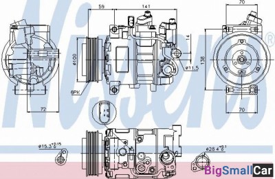 Компрессор кондиционера nissens 89052 Шкив 100мм